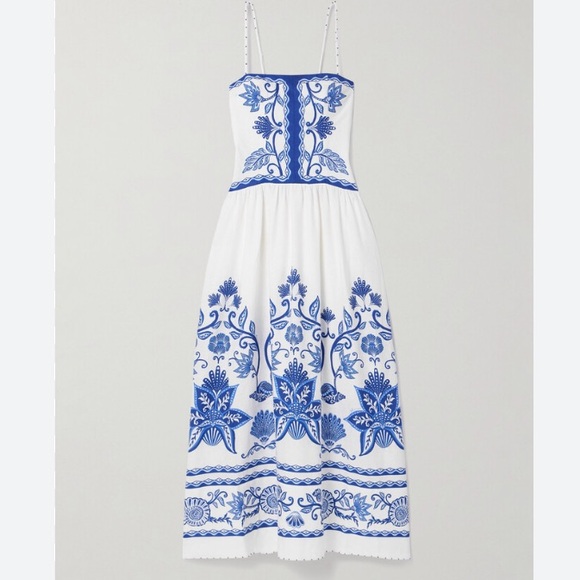 NEW FARM Rio Off-White Shell Garden
Midi Dress Beaded Straps Linen Blue Size XL - Picture 6 of 16